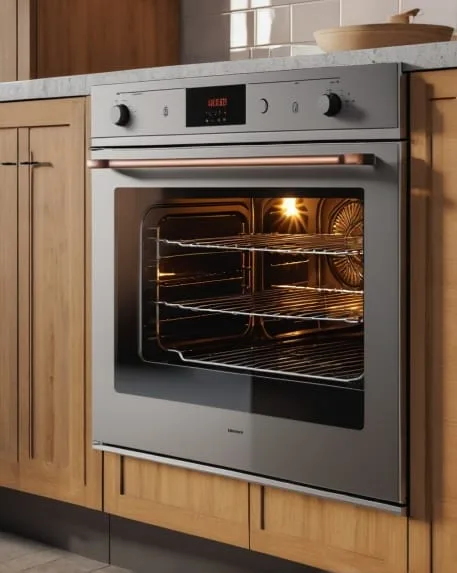 Built-in stainless-steel oven with visible racks and glass door